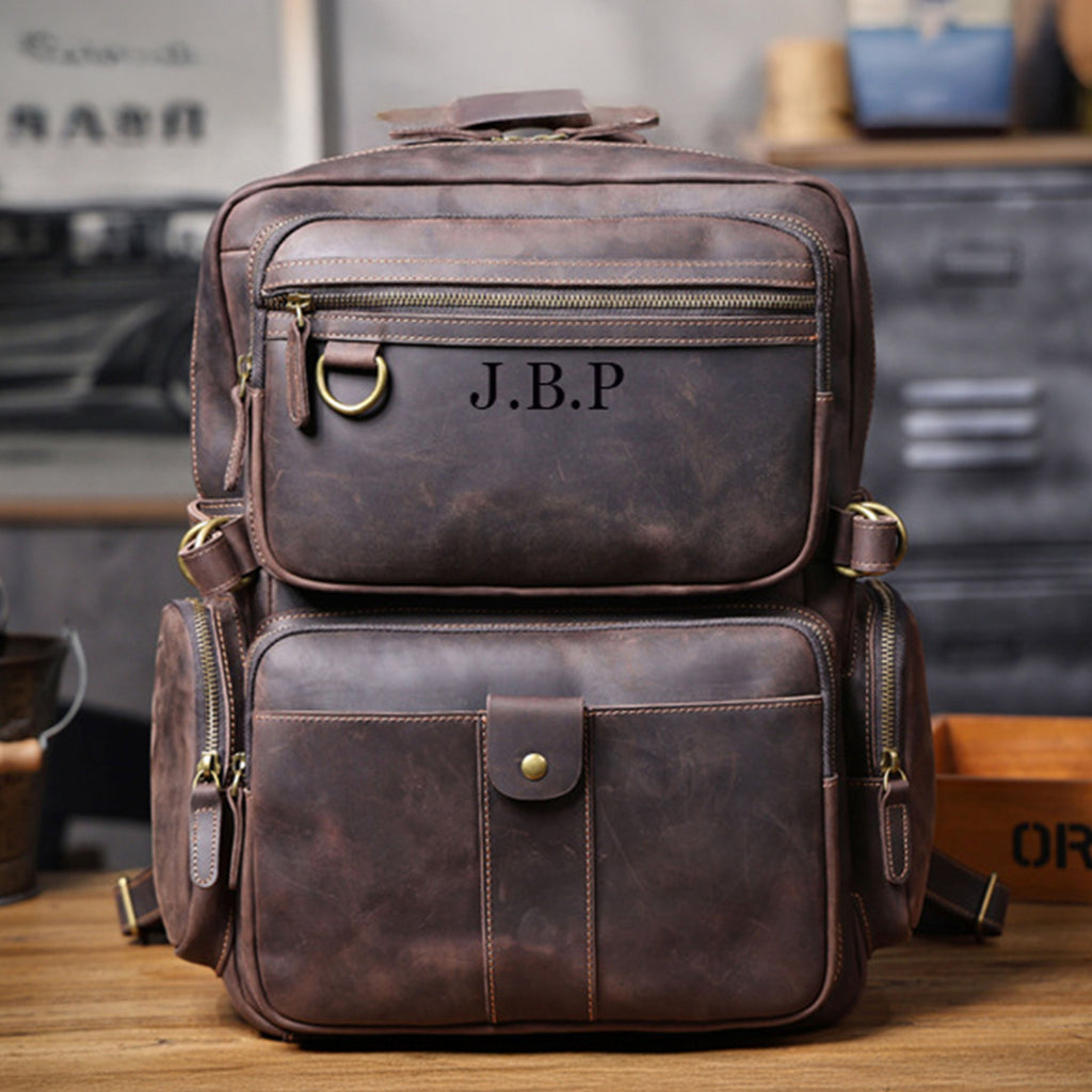 cutom mens leather backpack with charging station provides a separated space for your Laptop BOPai Genuine Leather Backpack for