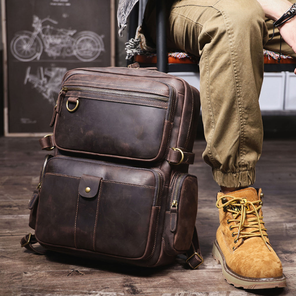 Personalized Full Grain Leather Backpack, Men Leather Travel Backpack, 15'' Laptop Backpack, Best Gift for Him, Dad Gift, Father's Day Gift