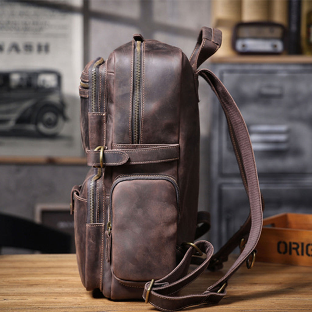 Personalized Full Grain Leather Backpack, Men Leather Travel Backpack, 15'' Laptop Backpack, Best Gift for Him, Dad Gift, Father's Day Gift