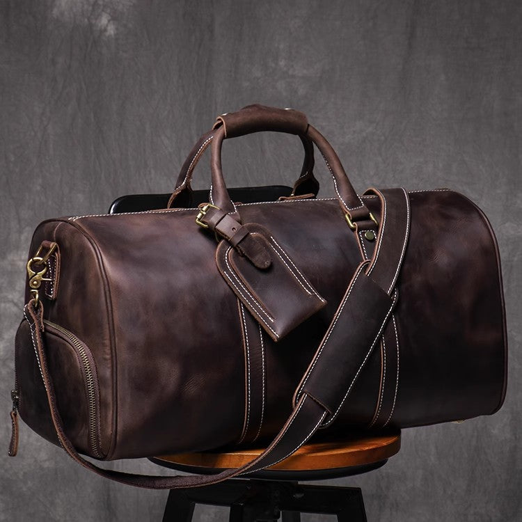 best travel duffel bag with shoe compartment Personalized leather duffel bag with shoe compartment, handmade leather weekender bag, leather overnight bag, Holdall Dark Brown / Yes