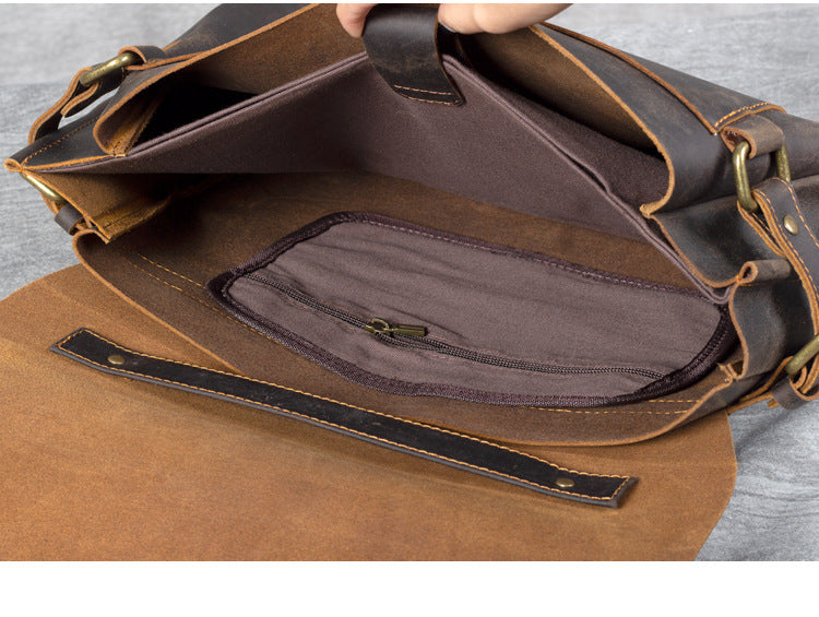 Men's Leather Shoulder Briefcase, Messenger Bag, Laptop Bag, Leather Business Bag,Handmade Bag