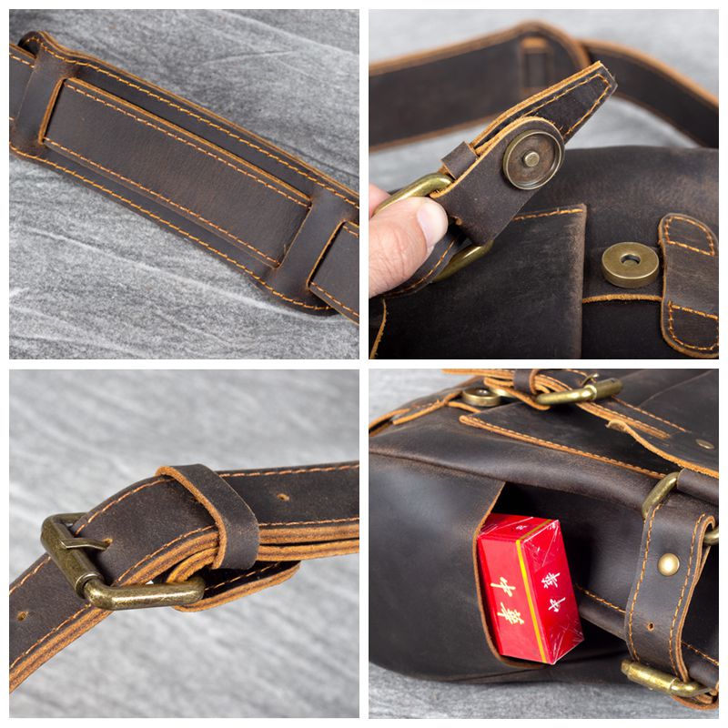 Men's Leather Shoulder Briefcase, Messenger Bag, Laptop Bag, Leather Business Bag,Handmade Bag