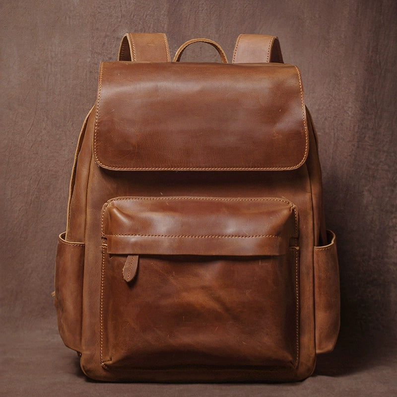 Men's Crazy Horse Leather Backpack Personalized Leather Travel Backpack Large Leather Laptop Backpack Best Gifts For Him
