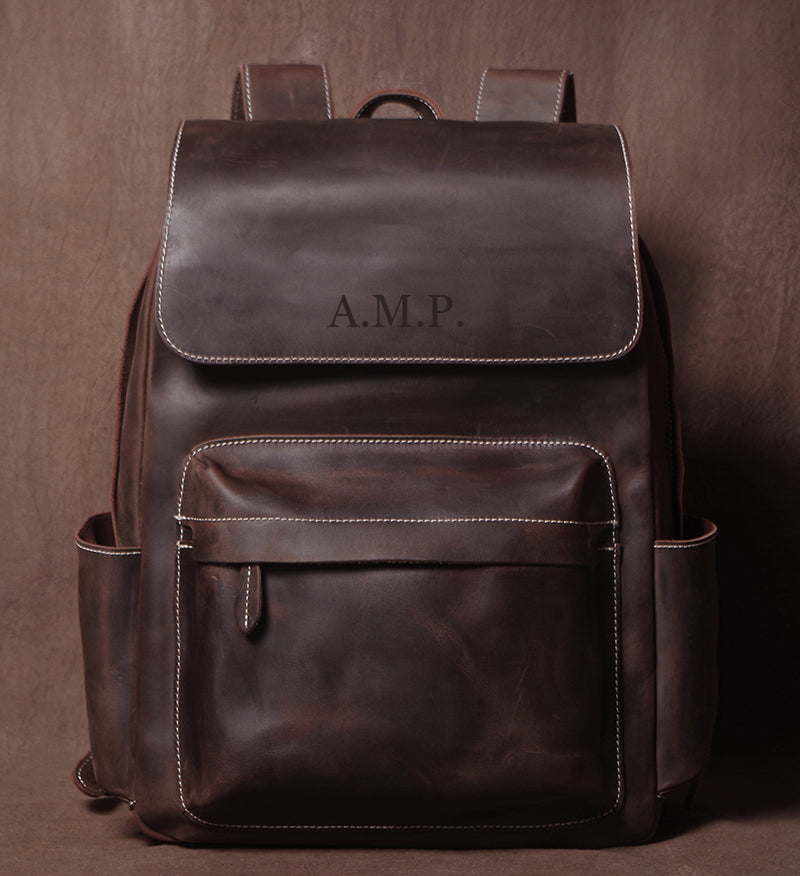 Men's Crazy Horse Leather Backpack Personalized Leather Travel Backpack Large Leather Laptop Backpack Best Gifts For Him