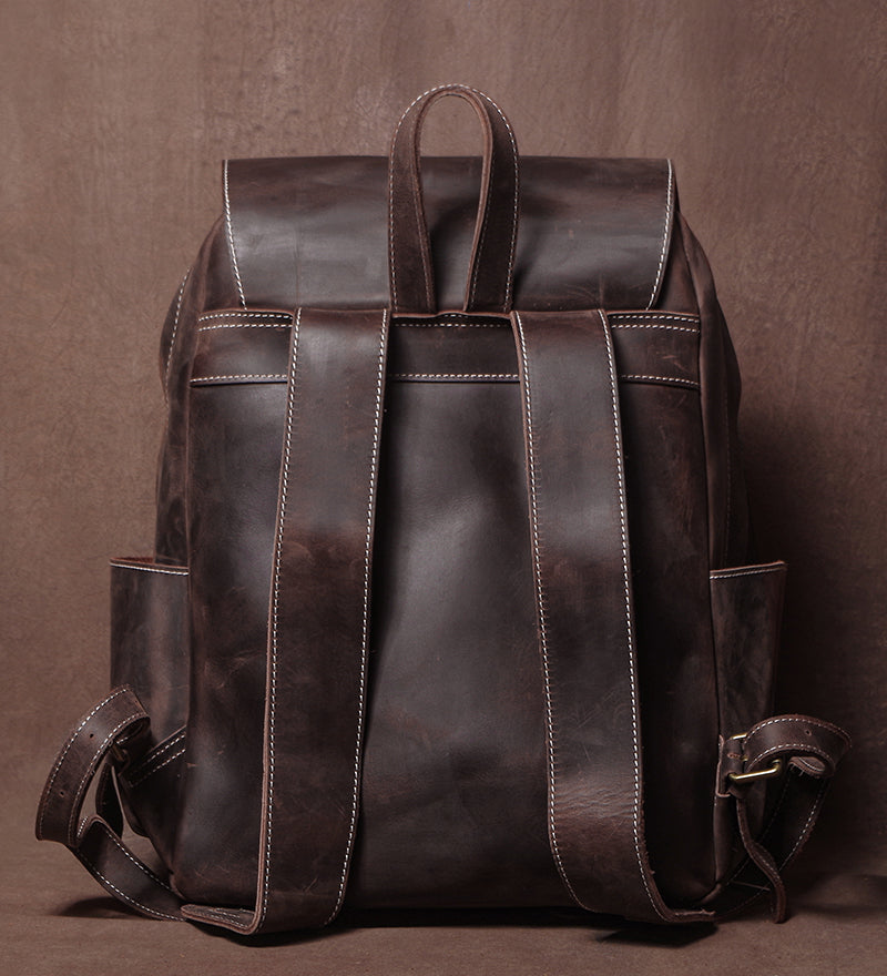 Men's Crazy Horse Leather Backpack Personalized Leather Travel Backpack Large Leather Laptop Backpack Best Gifts For Him