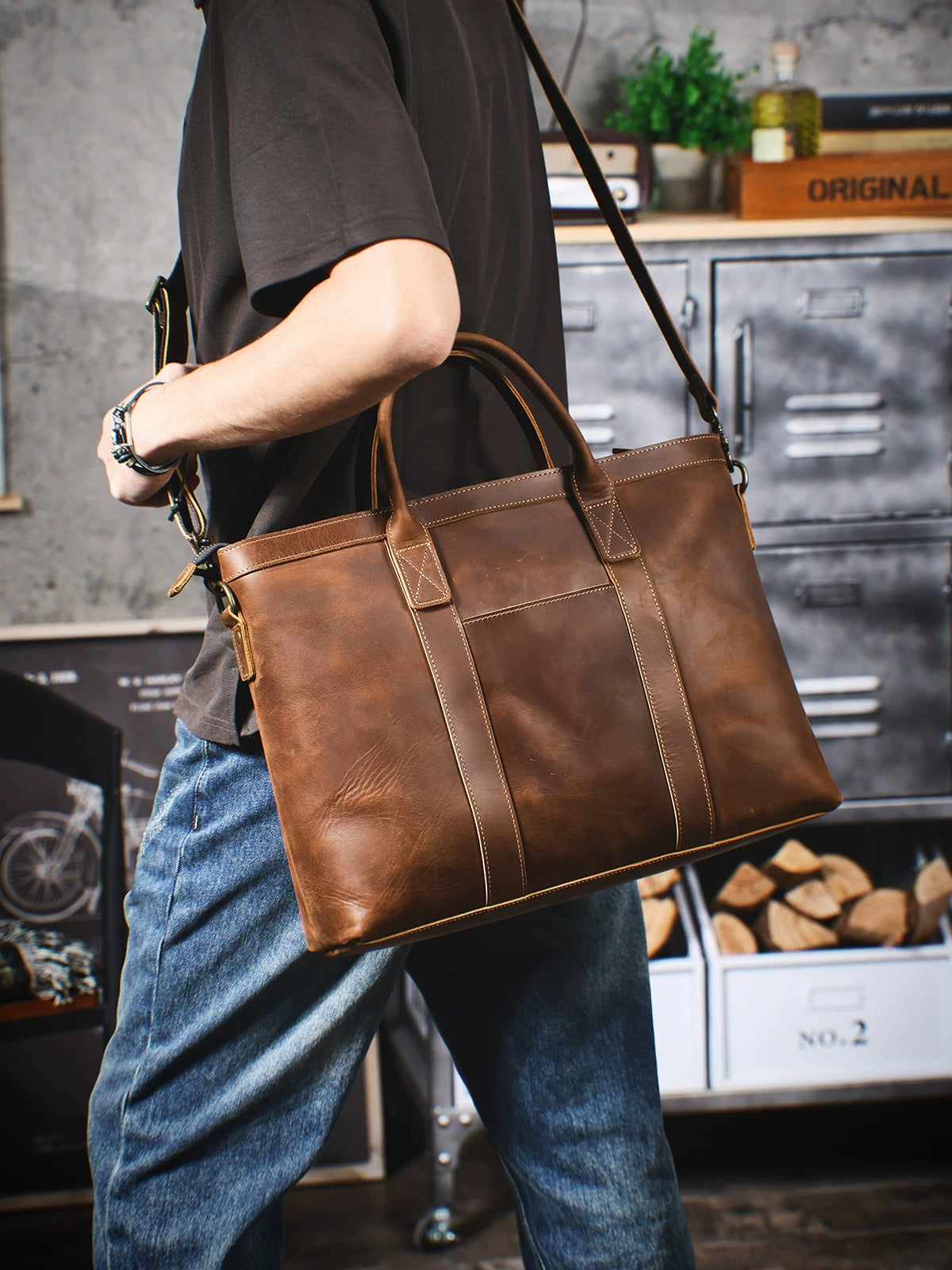 Men's Genuine Leather Vintage Laptop Handbag Briefcase Messenger Shoulder Satchel Bag Big Crossbody Bag I1756696122