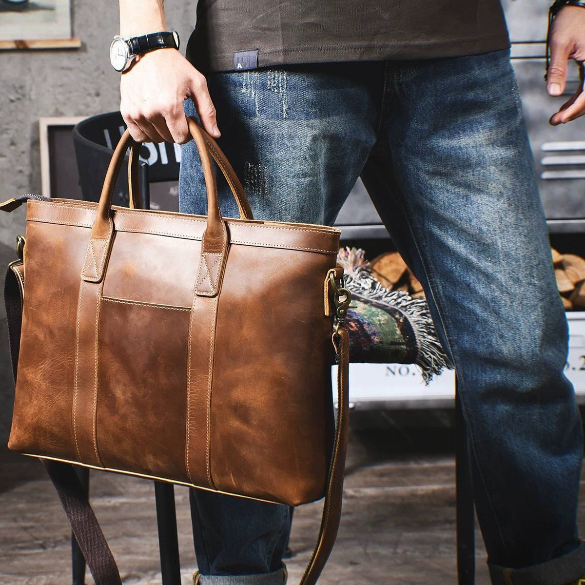 Leather Briefcase, Full Grain Leather Messenger Bag, Men's