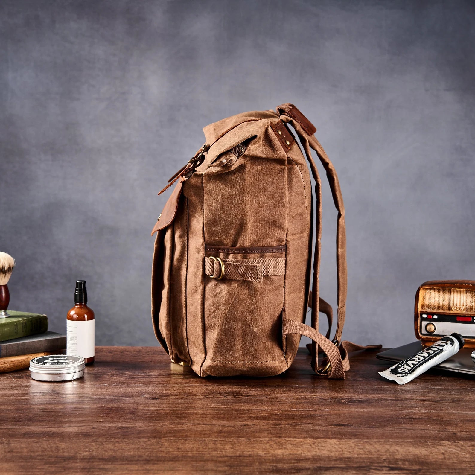 china canvas leather backpack manufacturer Personalized Canvas Backpack Waxed Canvas Leather Backpack Canvas Rucksack Waterproof Backpack Hiking Bag Coffee / No