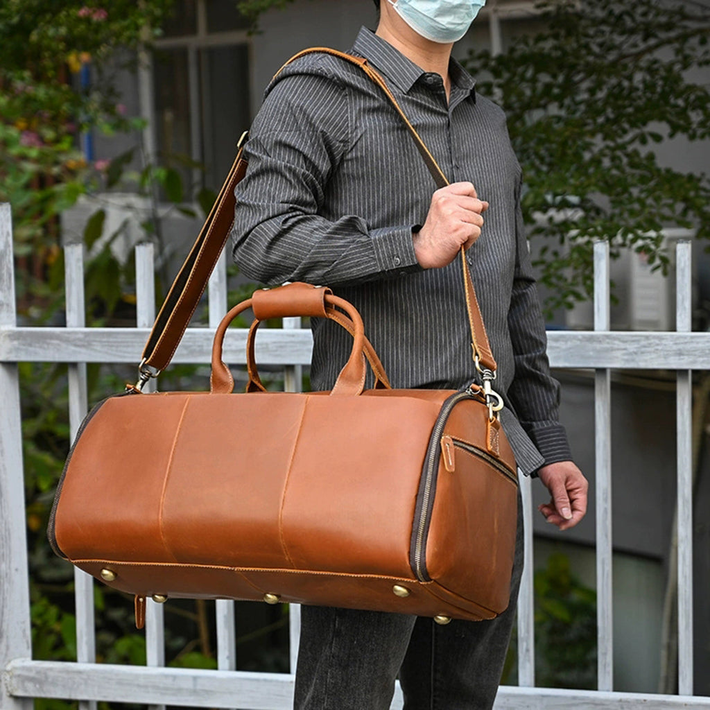 Personalized Carry-on Garment Bag, Convertible Mens Suit Travel Duffle Bag, Leather Duffel Bag with Shoe Pouch, Groomsmen Gift Bag, Unique Gift for Him