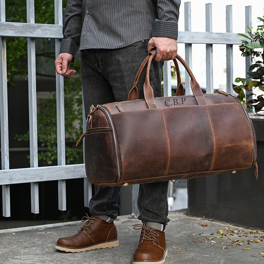 Personalized Carry-on Garment Bag, Convertible Mens Suit Travel Duffle Bag, Leather Duffel Bag with Shoe Pouch, Groomsmen Gift Bag, Unique Gift for Him