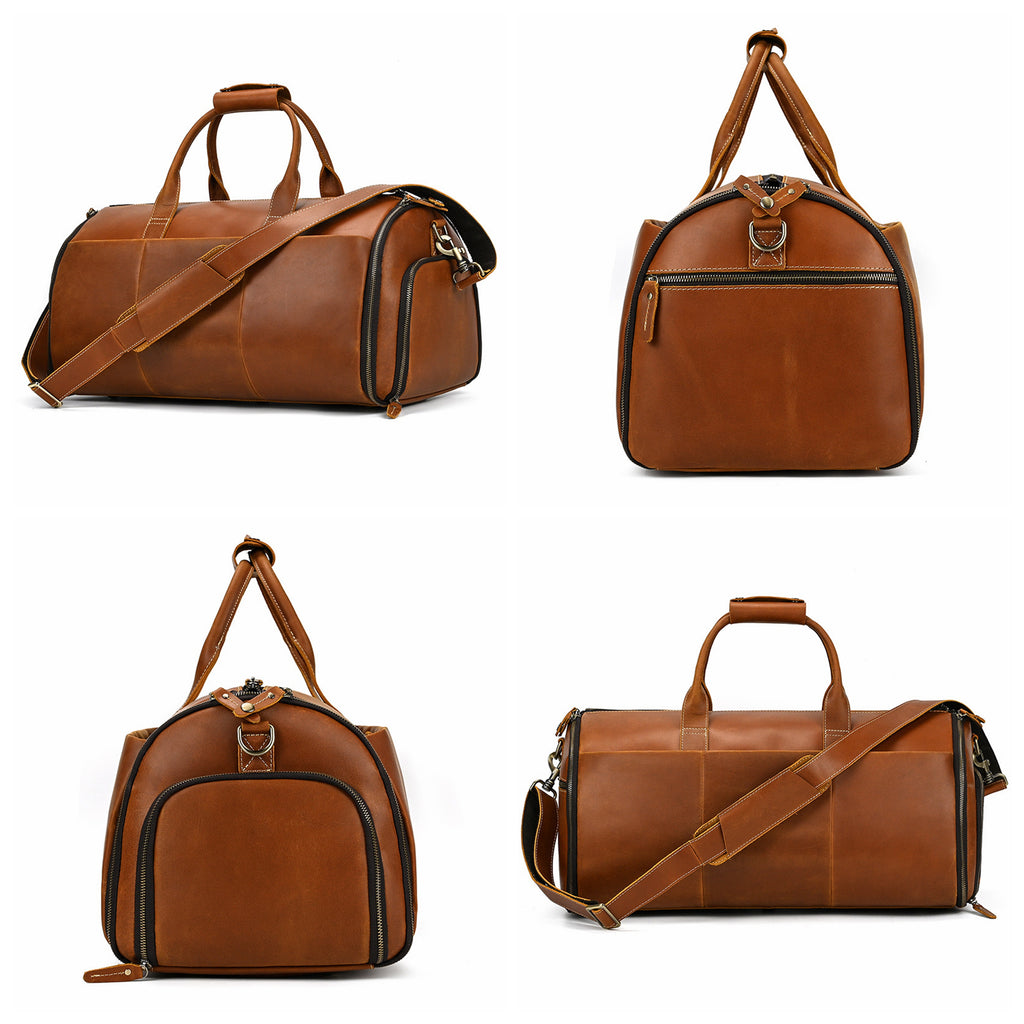 Personalized Carry-on Garment Bag, Convertible Mens Suit Travel Duffle Bag, Leather Duffel Bag with Shoe Pouch, Groomsmen Gift Bag, Unique Gift for Him