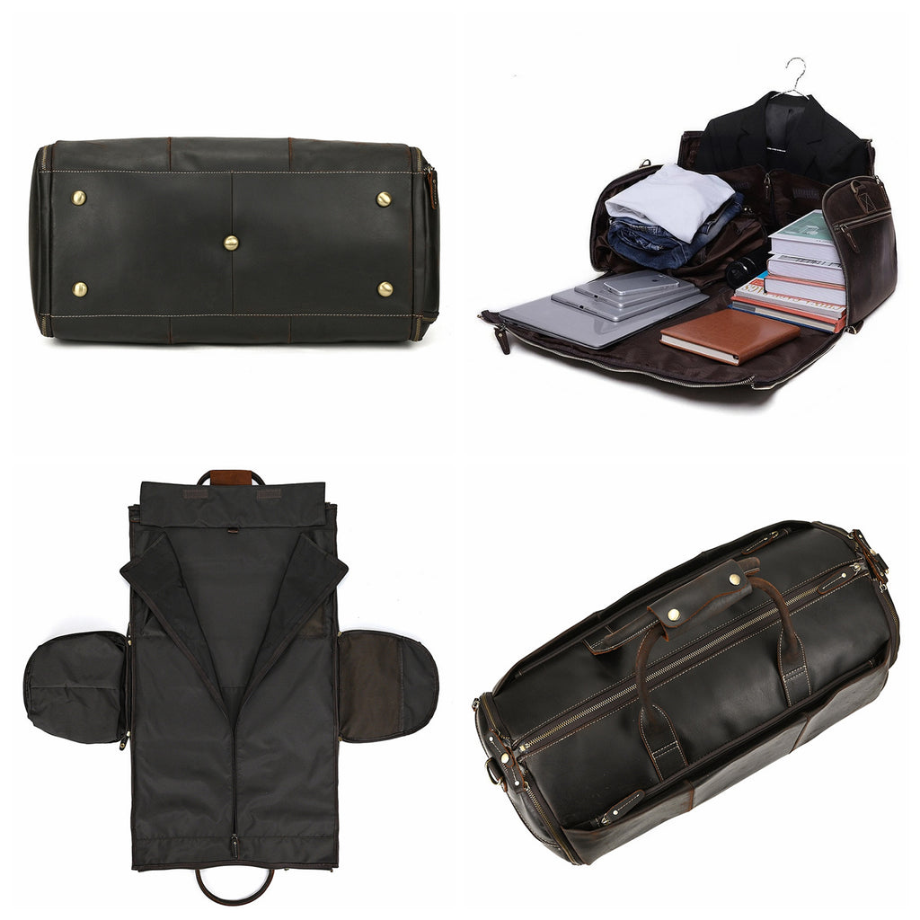Personalized Carry-on Garment Bag, Convertible Mens Suit Travel Duffle Bag, Leather Duffel Bag with Shoe Pouch, Groomsmen Gift Bag, Unique Gift for Him