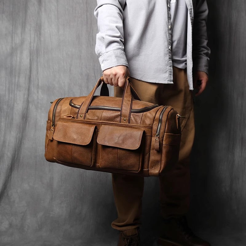 Personalized Handcrafted Top Grain Leather Weekender Bag, Retro Style Duffel Bag, Stylish Men's Duffle, Leather Holdall Gift