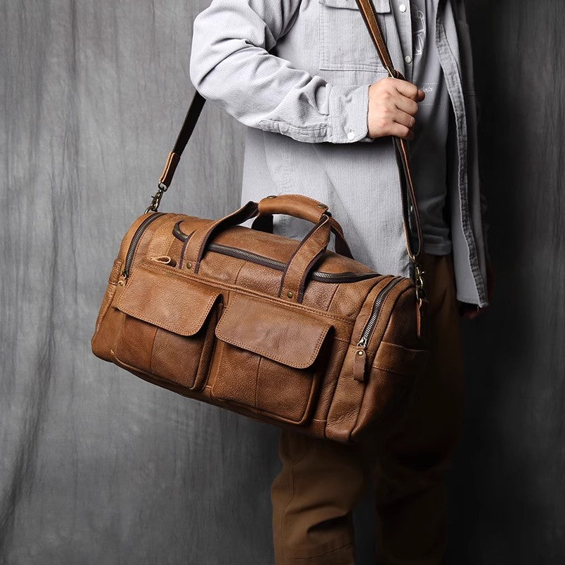 Personalized Handcrafted Top Grain Leather Weekender Bag, Retro Style Duffel Bag, Stylish Men's Duffle, Leather Holdall Gift