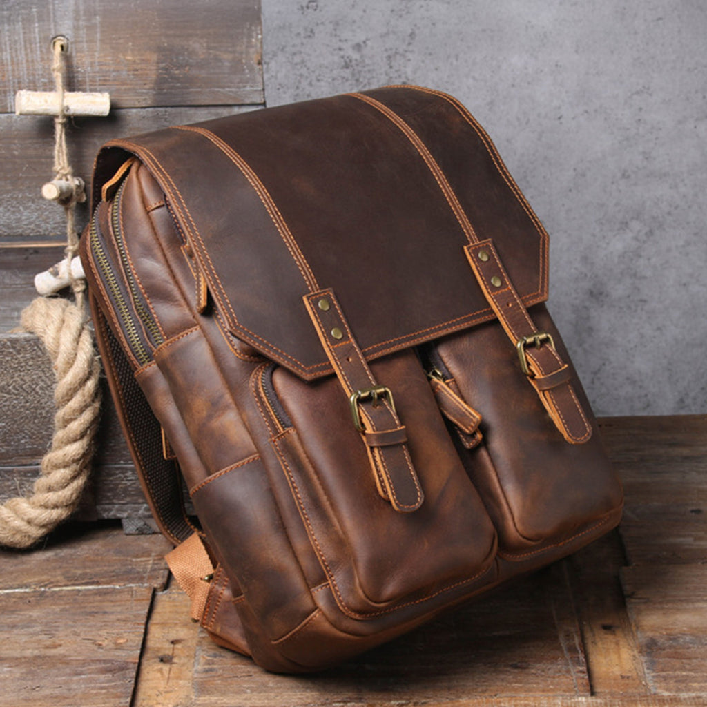 Personalized Leather Backpack Men, Leather Rucksack, Travel Backpack, 15" Laptop Backpack, Gift for Him, Leather Anniversary Gift
