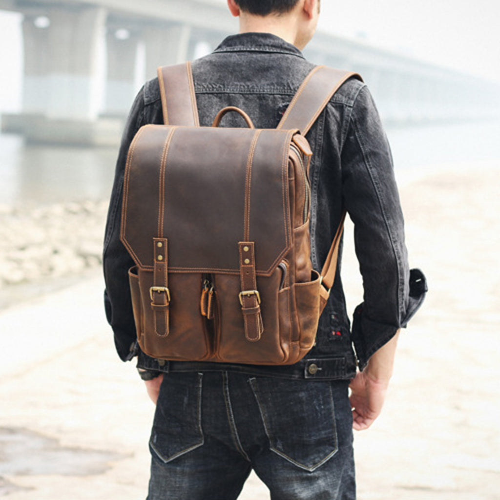 Personalized Leather Backpack Men, Leather Rucksack, Travel Backpack, 15" Laptop Backpack, Gift for Him, Leather Anniversary Gift