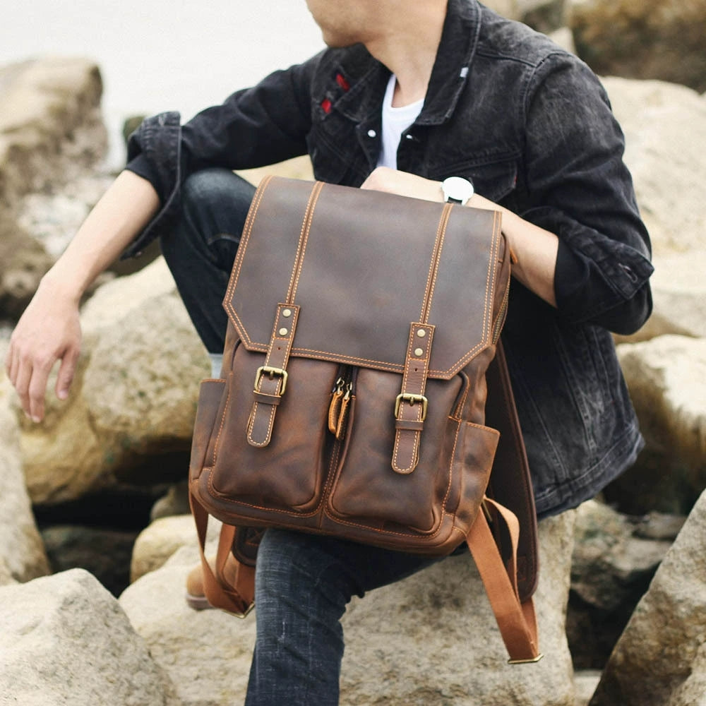 Personalized Leather Backpack Men, Leather Rucksack, Travel Backpack, 15" Laptop Backpack, Gift for Him, Leather Anniversary Gift