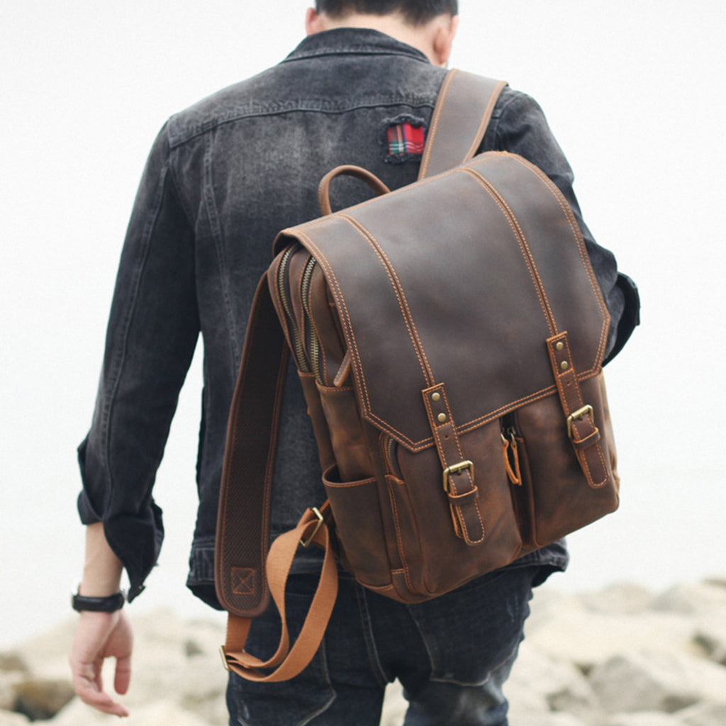 Personalized Leather Backpack Men, Leather Rucksack, Travel Backpack, 15" Laptop Backpack, Gift for Him, Leather Anniversary Gift