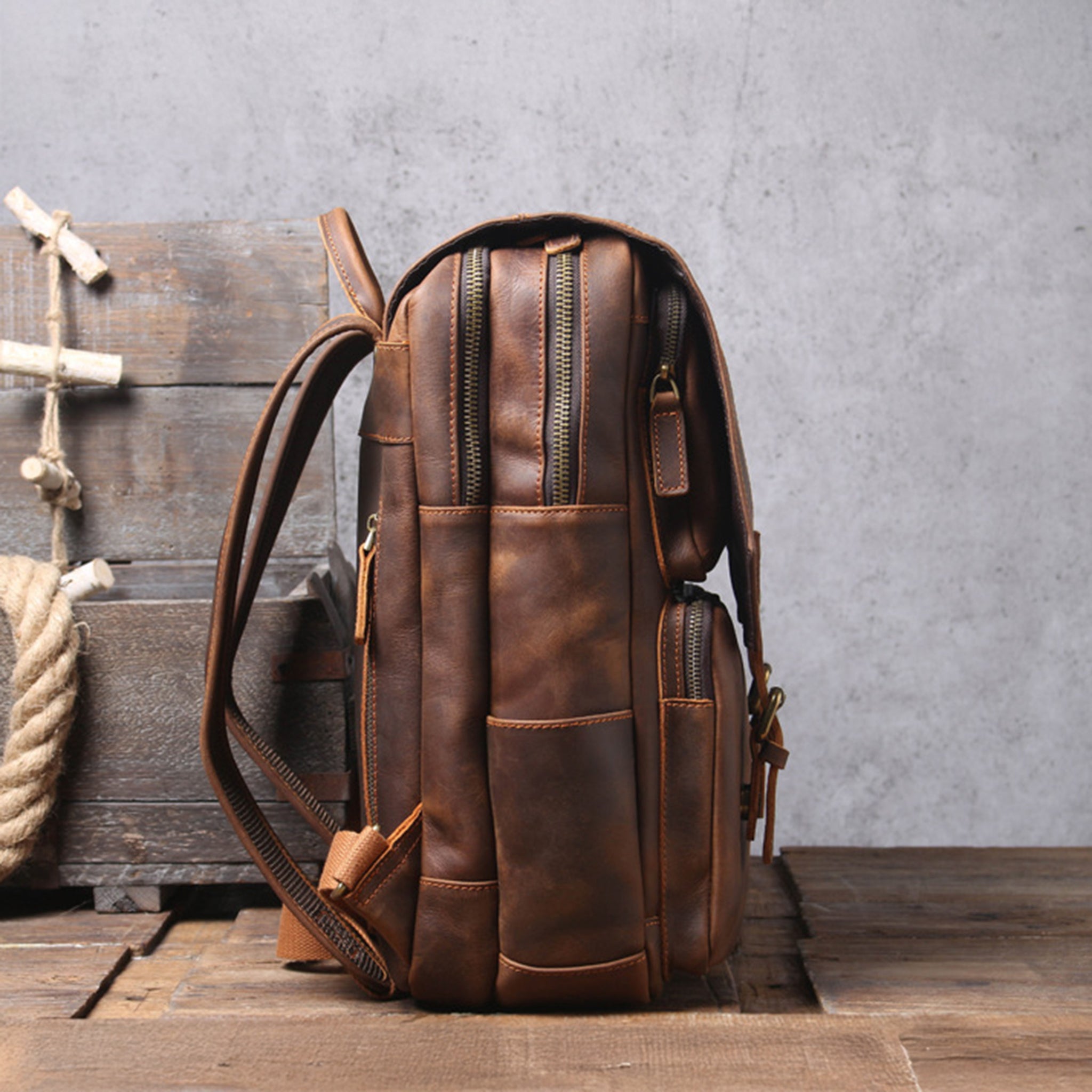 best full grain leather backpack Personalized Leather Backpack, Full Grain Leather Rucksack, Travel Backpack, School Office Bag, Laptop Backpack, Best Gift Dark Brown / No