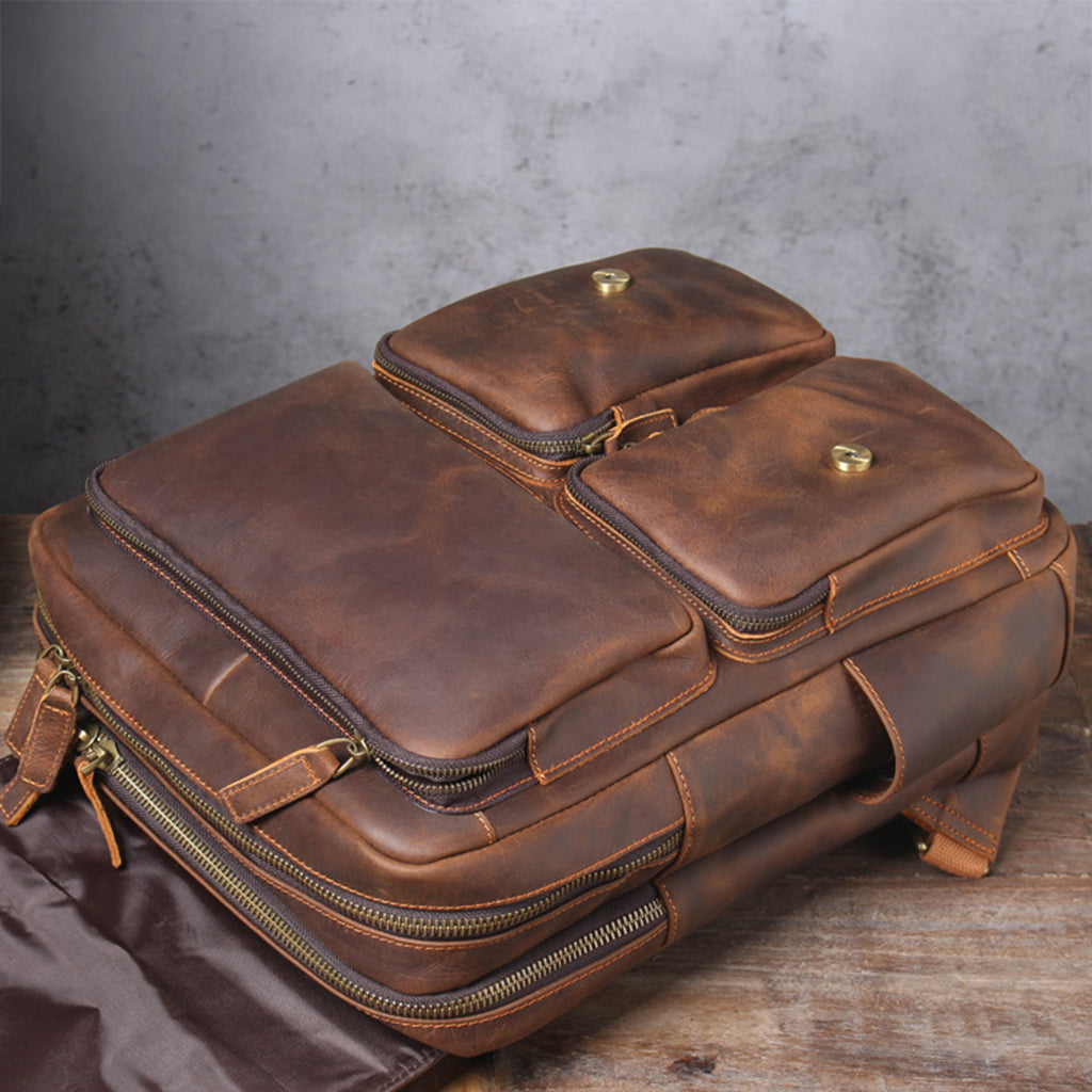 Personalized Leather Backpack Men, Leather Rucksack, Travel Backpack, 15" Laptop Backpack, Gift for Him, Leather Anniversary Gift