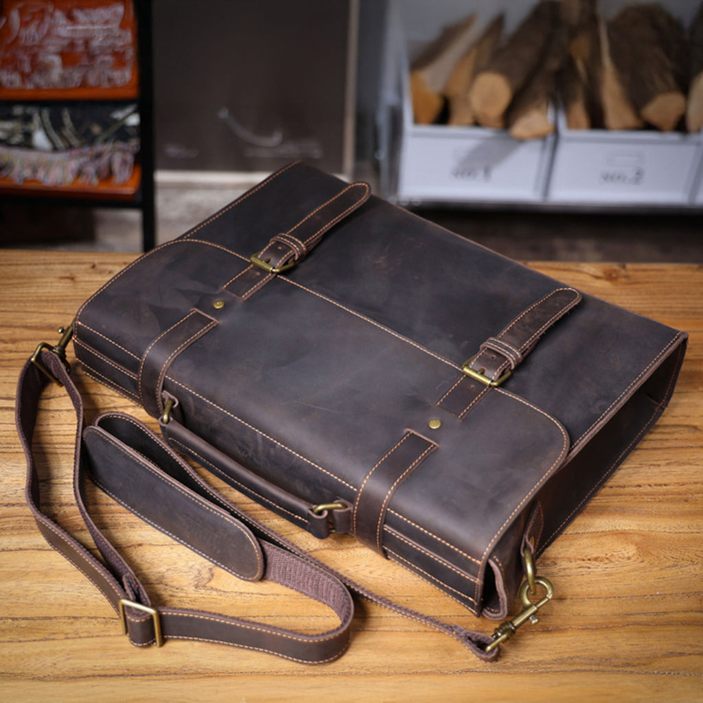 Customized Leather Briefcase, Anniversary Gift for Him, Handmade Leather Laptop Briefcase, Personalized Leather Messenger Bag