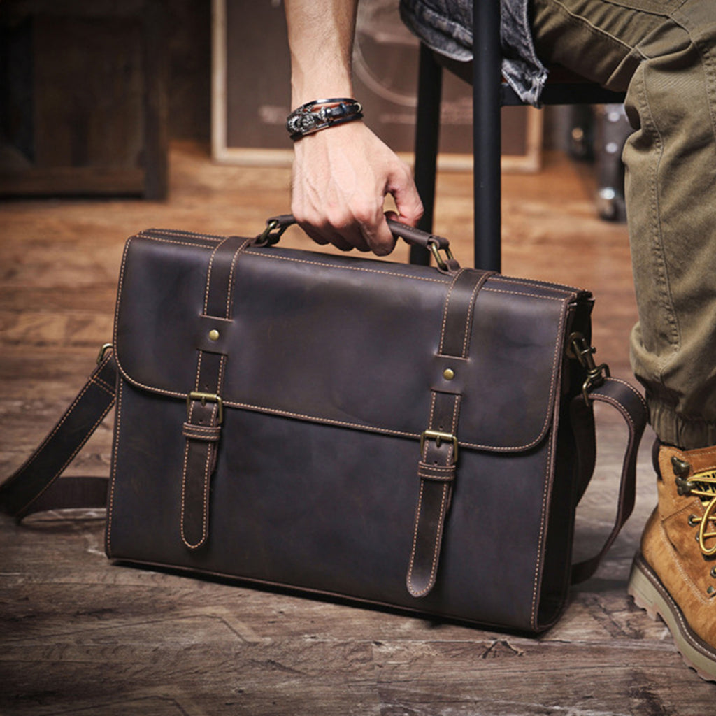 Customized Leather Briefcase, Anniversary Gift for Him, Handmade Leather Laptop Briefcase, Personalized Leather Messenger Bag