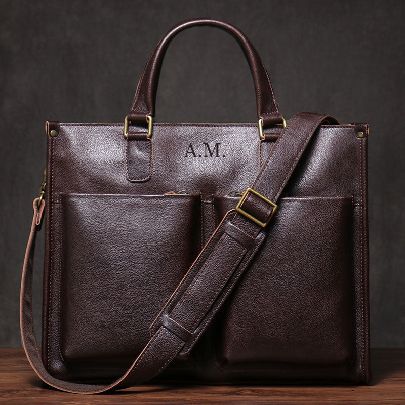 Personalized Leather Laptop Messenger Briefcase Men, Monogram Cross Body Computer Sling Satchel Project Bag, Personalised Groomsmen Gifts