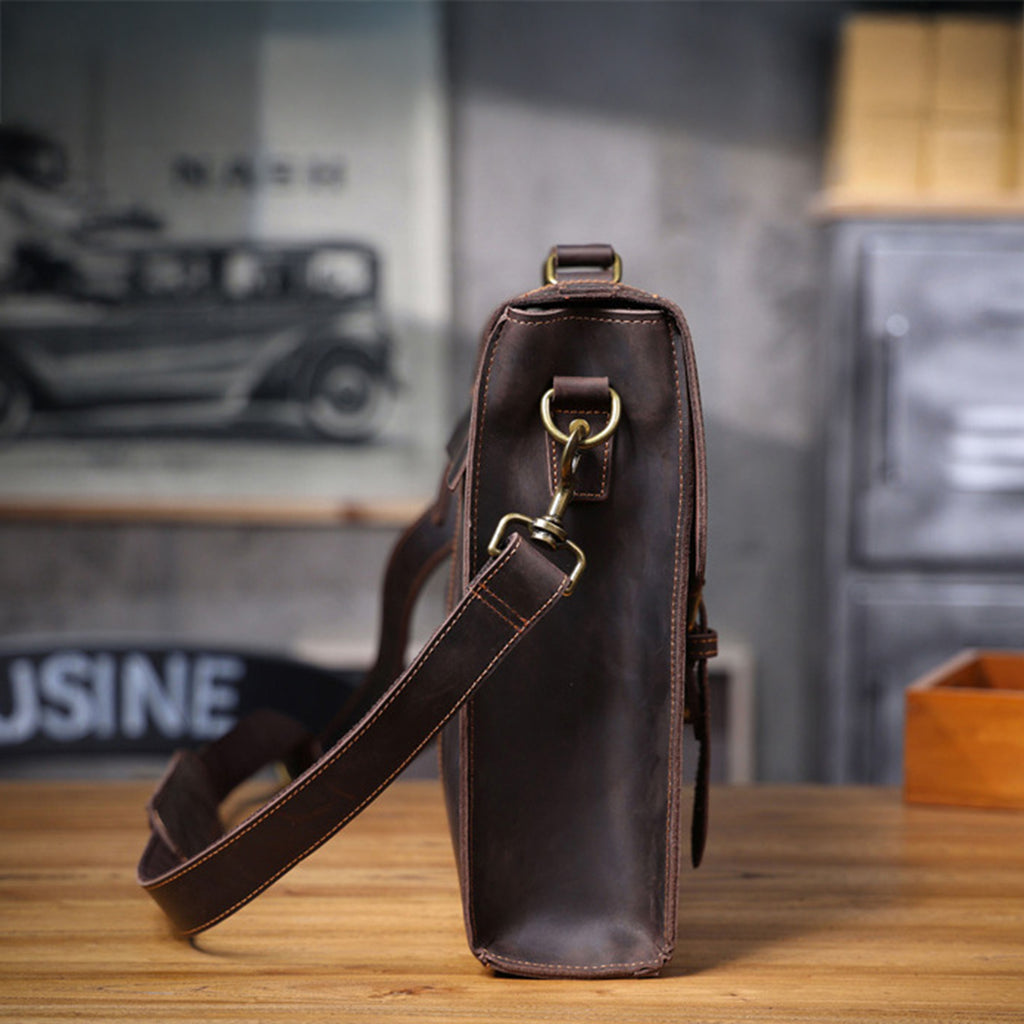 Customized Leather Briefcase, Anniversary Gift for Him, Handmade Leather Laptop Briefcase, Personalized Leather Messenger Bag