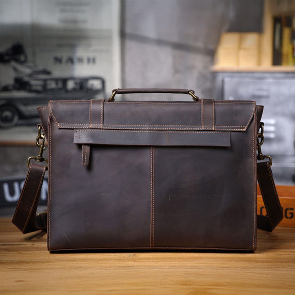 Customized Leather Briefcase, Anniversary Gift for Him, Handmade Leather Laptop Briefcase, Personalized Leather Messenger Bag