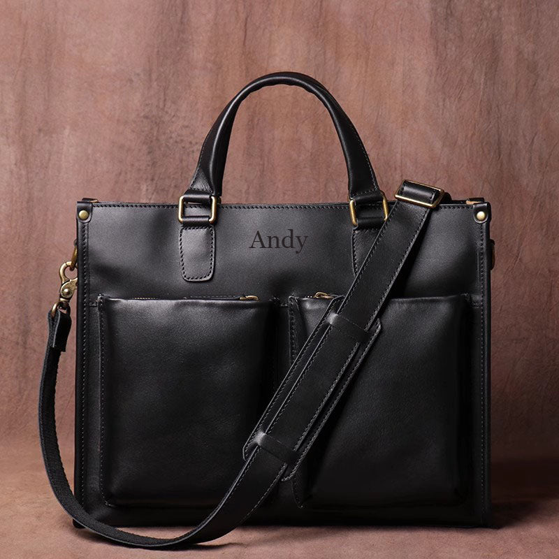 Personalized Leather Laptop Messenger Briefcase Men, Monogram Cross Body Computer Sling Satchel Project Bag, Personalised Groomsmen Gifts