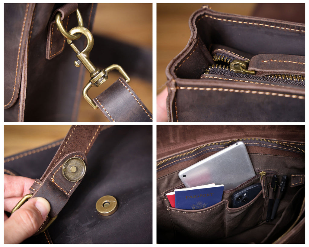 Customized Leather Briefcase, Anniversary Gift for Him, Handmade Leather Laptop Briefcase, Personalized Leather Messenger Bag