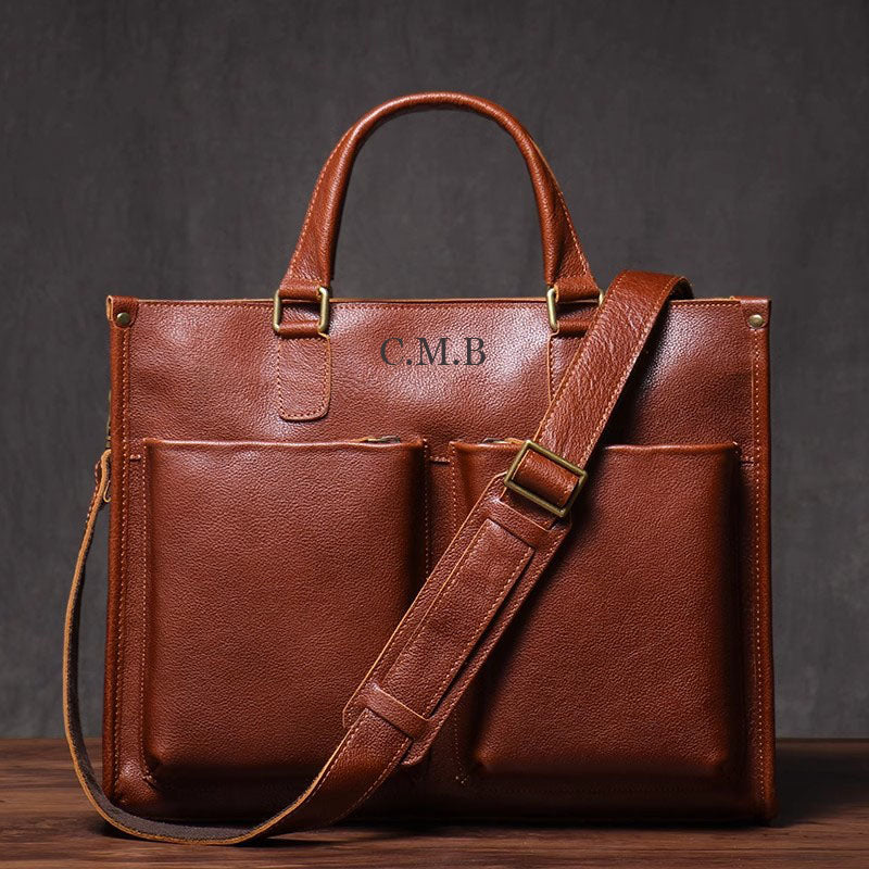 Personalized Leather Laptop Bag, Leather Briefcase Work Bag, Genuine Leather Business Bag, Best Gift for Him