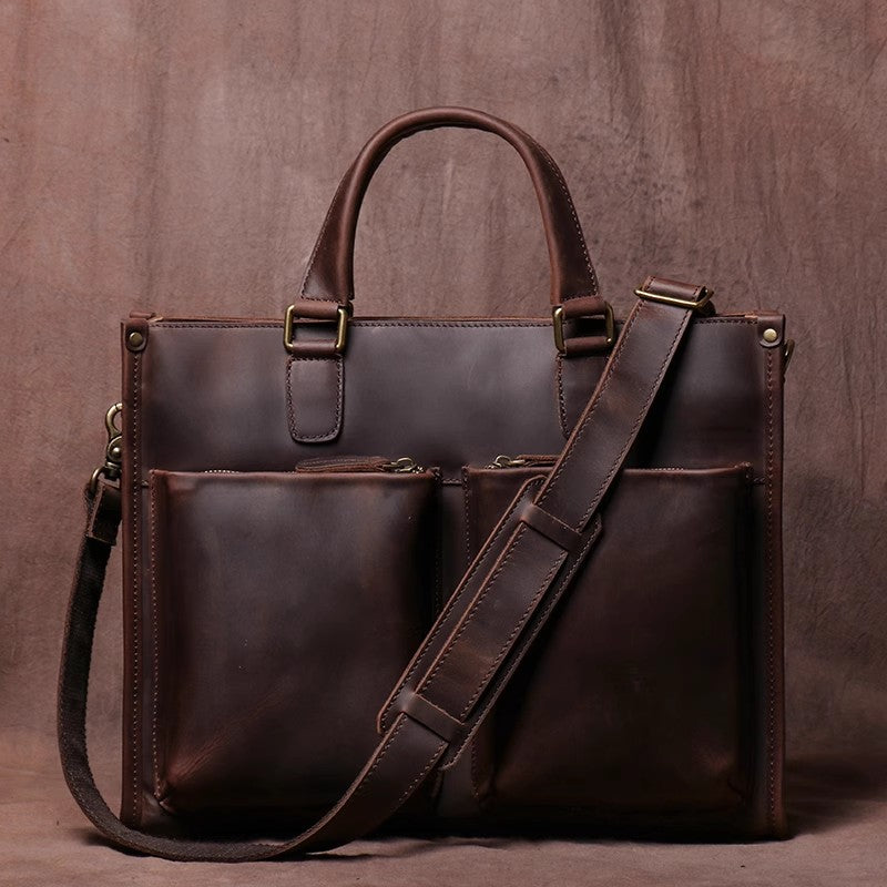 Personalized Leather Laptop Messenger Briefcase Men, Monogram Cross Body Computer Sling Satchel Project Bag, Personalised Groomsmen Gifts