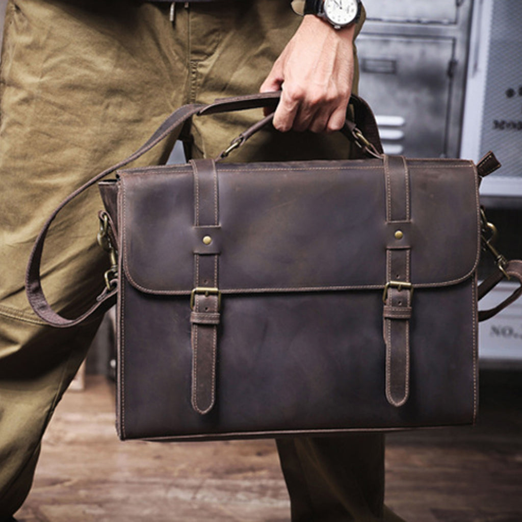 Customized Leather Briefcase, Anniversary Gift for Him, Handmade Leather Laptop Briefcase, Personalized Leather Messenger Bag