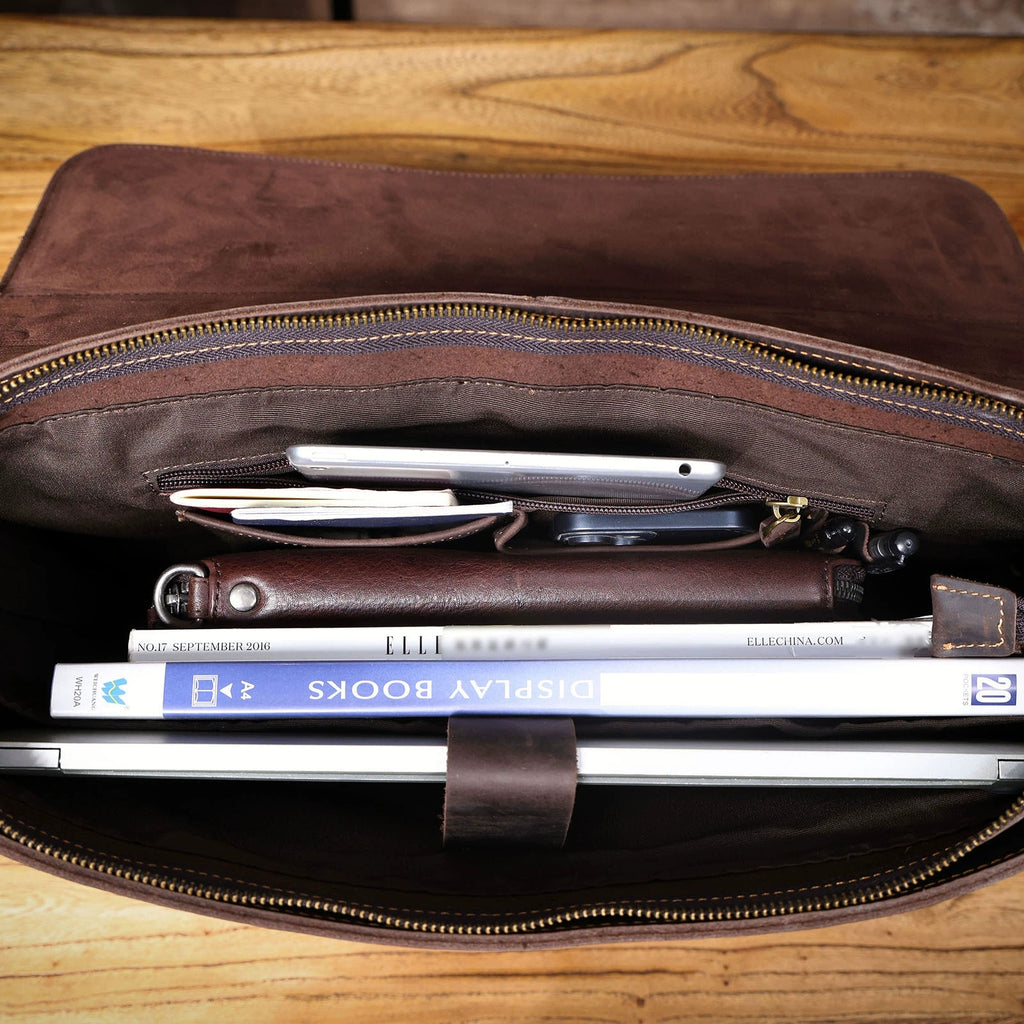 Customized Leather Briefcase, Anniversary Gift for Him, Handmade Leather Laptop Briefcase, Personalized Leather Messenger Bag
