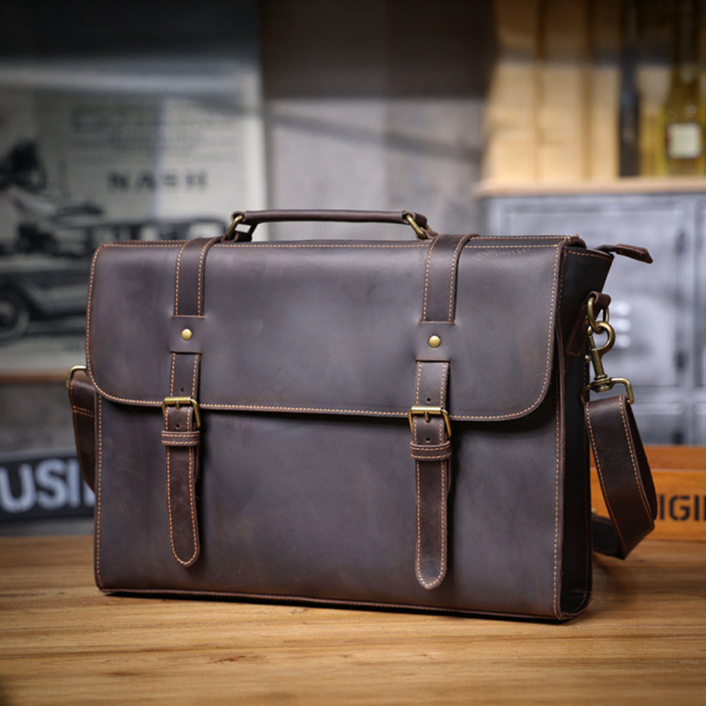 Customized Leather Briefcase, Anniversary Gift for Him, Handmade Leather Laptop Briefcase, Personalized Leather Messenger Bag