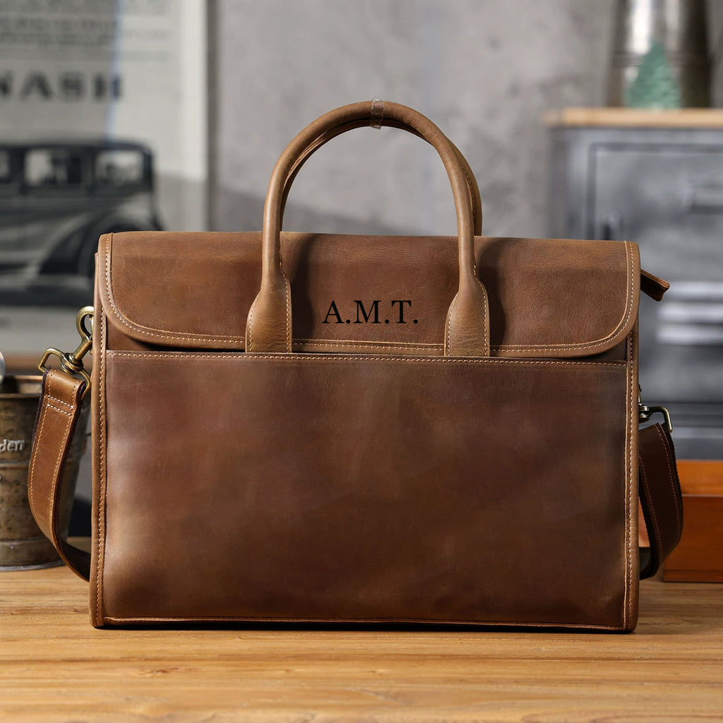 Personalized Leather Briefcase, Shoulder Bag, Handbag, Laptop Bag, Business Bag, Messenger Bag, Office Bag for Men