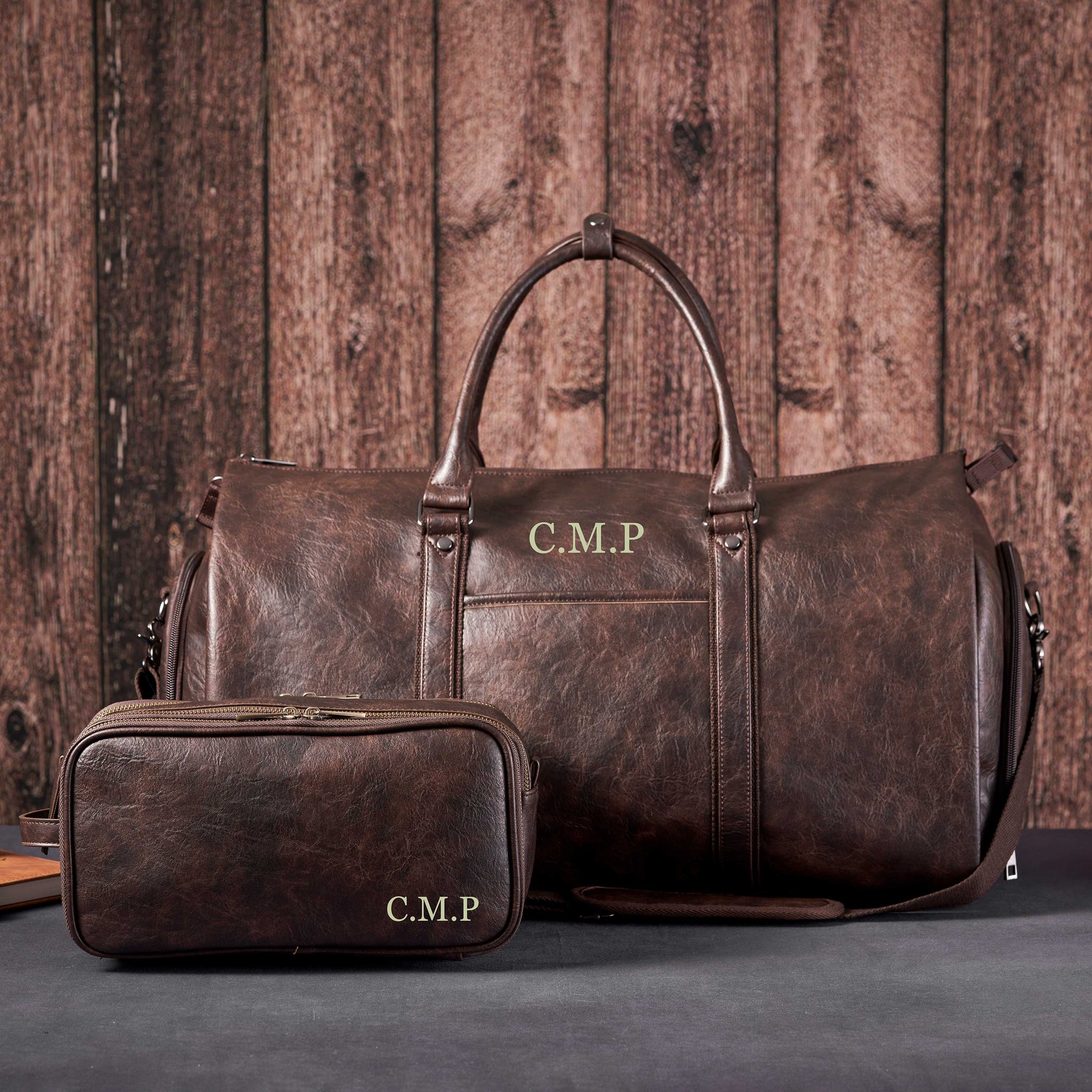 Personalized Vegan Leather Garment Duffle Bag with Toiletry Bag Set M LISABAG