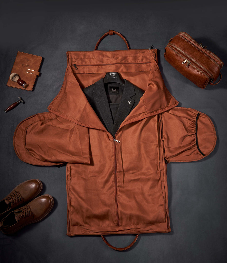 Personalized Vegan Leather Garment Duffle Bag with Toiletry Bag Set, Monogrammed Groomsmen Gift, Leather Dopp Kit Bag
