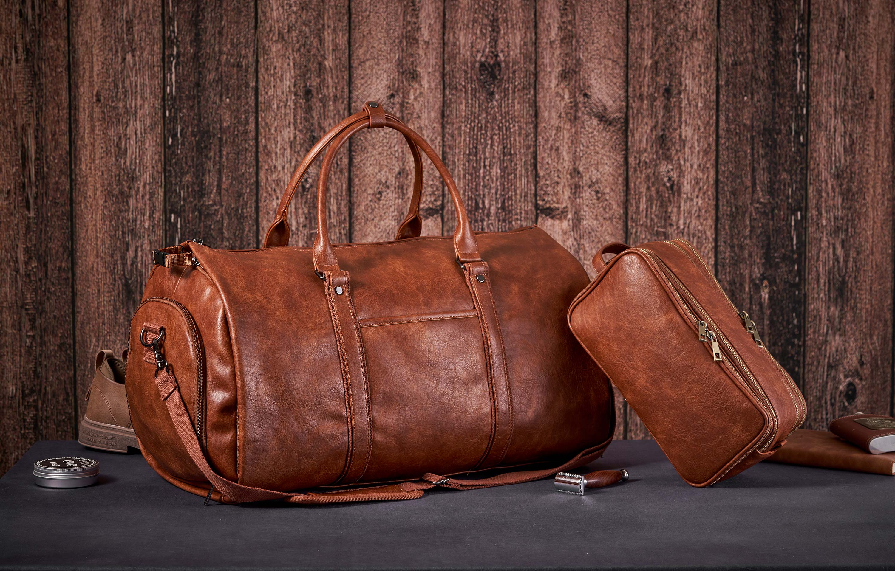 Deep Pocket Leather Duffle Bag