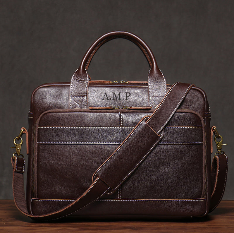 Personalized Leather Laptop Bag, Leather Work Bag with