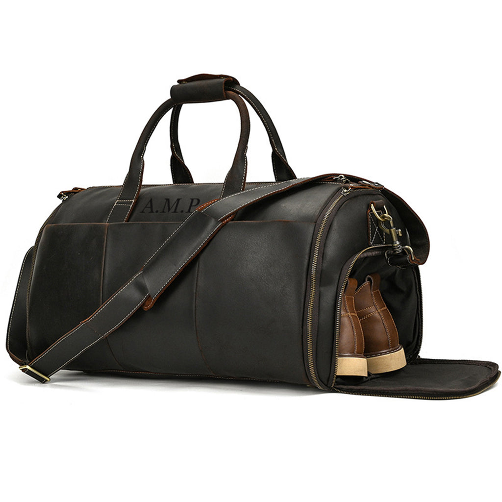 Personalized Carry-on Garment Bag, Convertible Mens Suit Travel Duffle Bag, Leather Duffel Bag with Shoe Pouch, Groomsmen Gift Bag, Unique Gift for Him