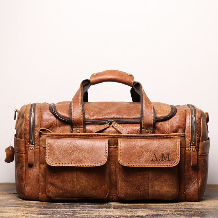Personalized Handcrafted Top Grain Leather Weekender Bag, Retro Style Duffel Bag, Stylish Men's Duffle, Leather Holdall Gift