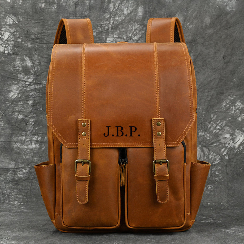 Personalized Leather Backpack Men, Leather Rucksack, Travel Backpack, 15" Laptop Backpack, Gift for Him, Leather Anniversary Gift