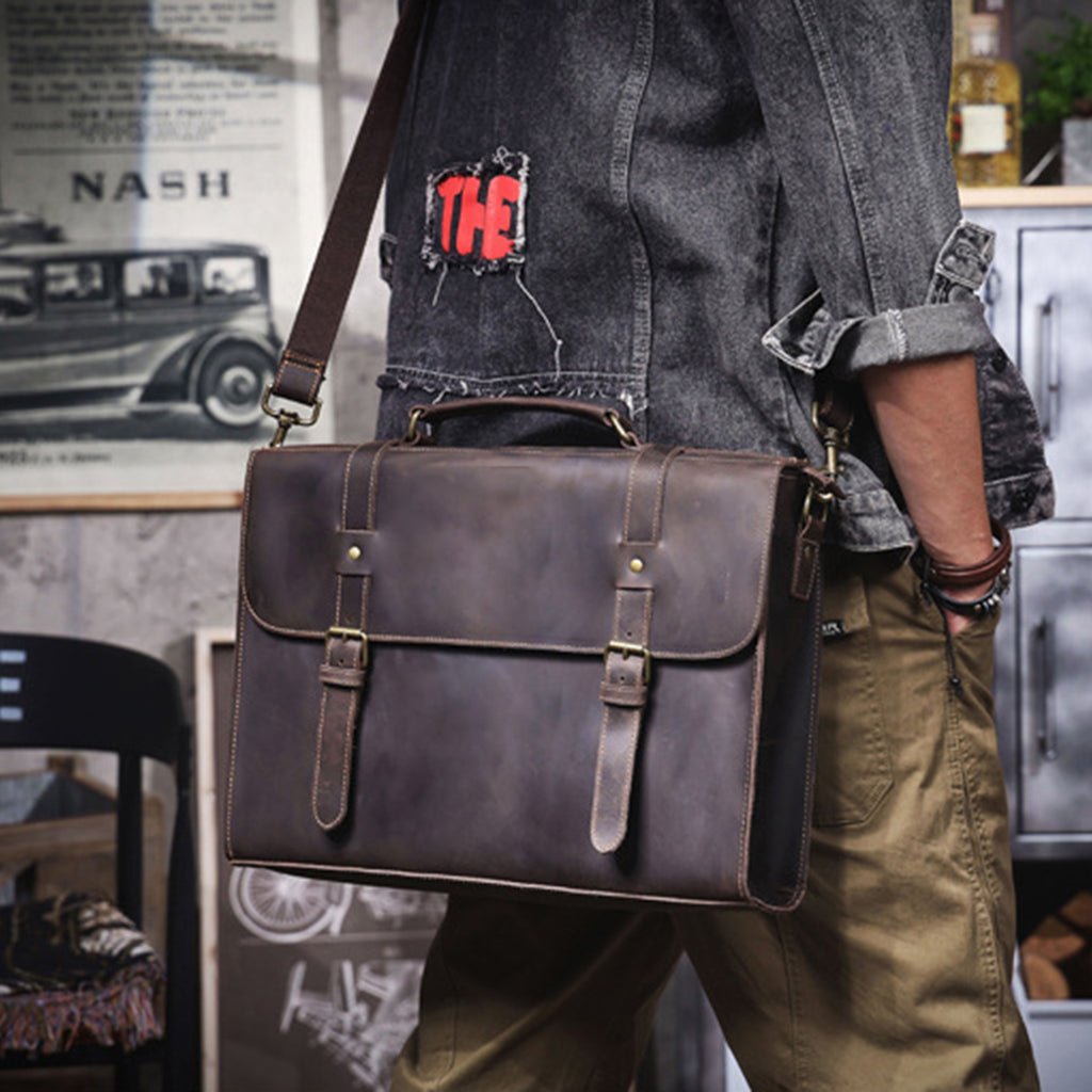 Customized Leather Briefcase, Anniversary Gift for Him, Handmade Leather Laptop Briefcase, Personalized Leather Messenger Bag