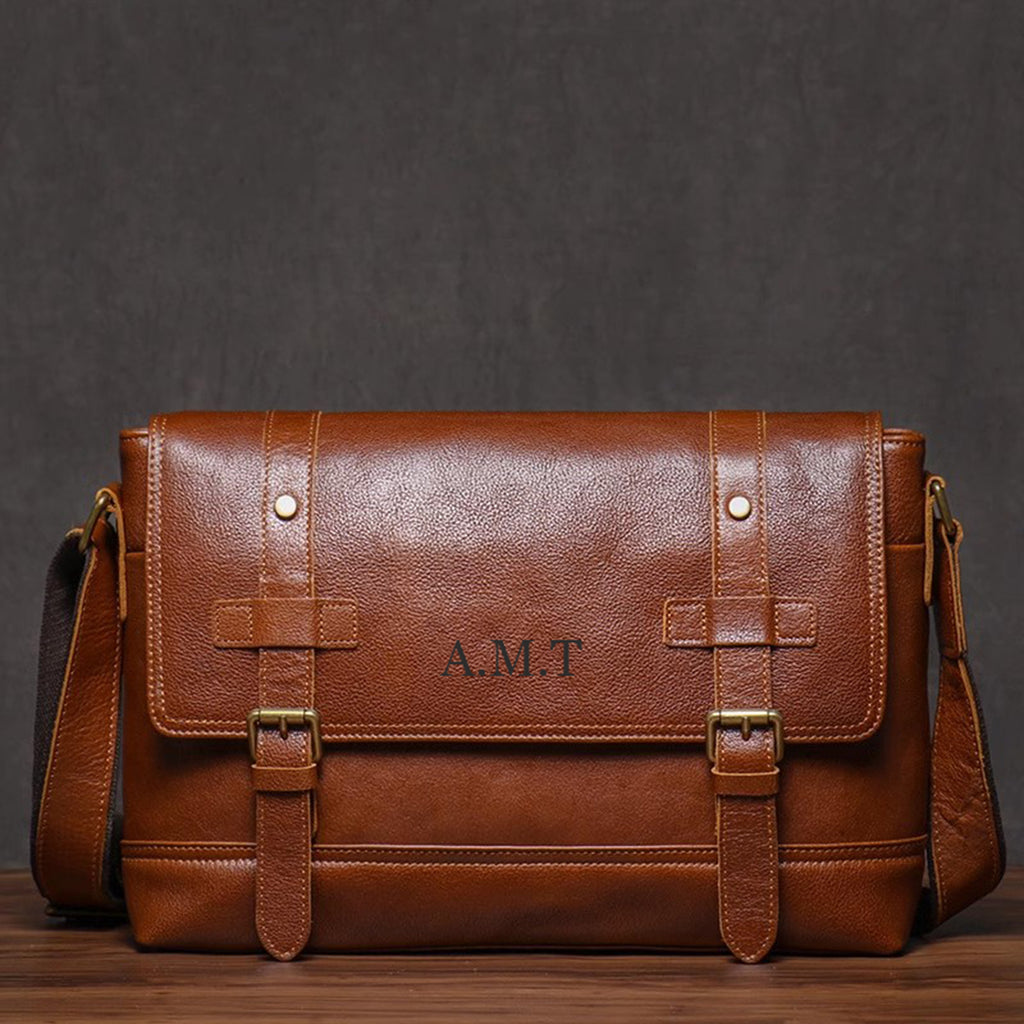 Personalized Leather Satchel Bag for Men, Leather Messenger Bag, Crossbody Bag, Graduation Gift for Him