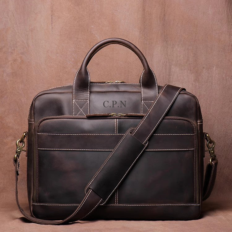 Personalized Leather Laptop Bag, Leather Work Bag with Compartments, Custom Briefcase for Men and Women, Professional Business Bag