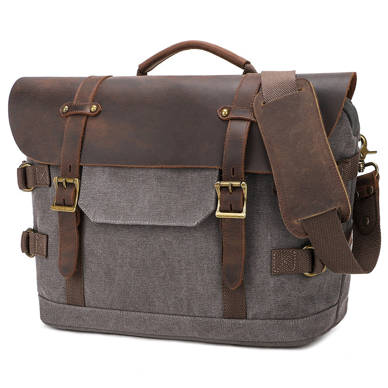 Waterproof Canvas Bag Men s Briefcase Leather laptop bag Office shoulder bag Best graduation gift