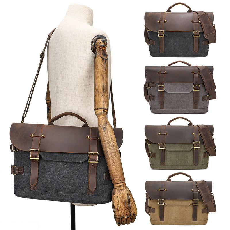 Waterproof Canvas Bag, Men's Briefcase , Leather laptop bag, Office shoulder bag, Best graduation gift