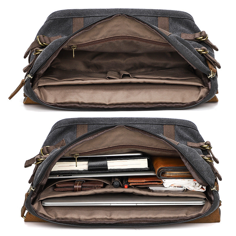 Waterproof Canvas Bag, Men's Briefcase , Leather laptop bag, Office shoulder bag, Best graduation gift
